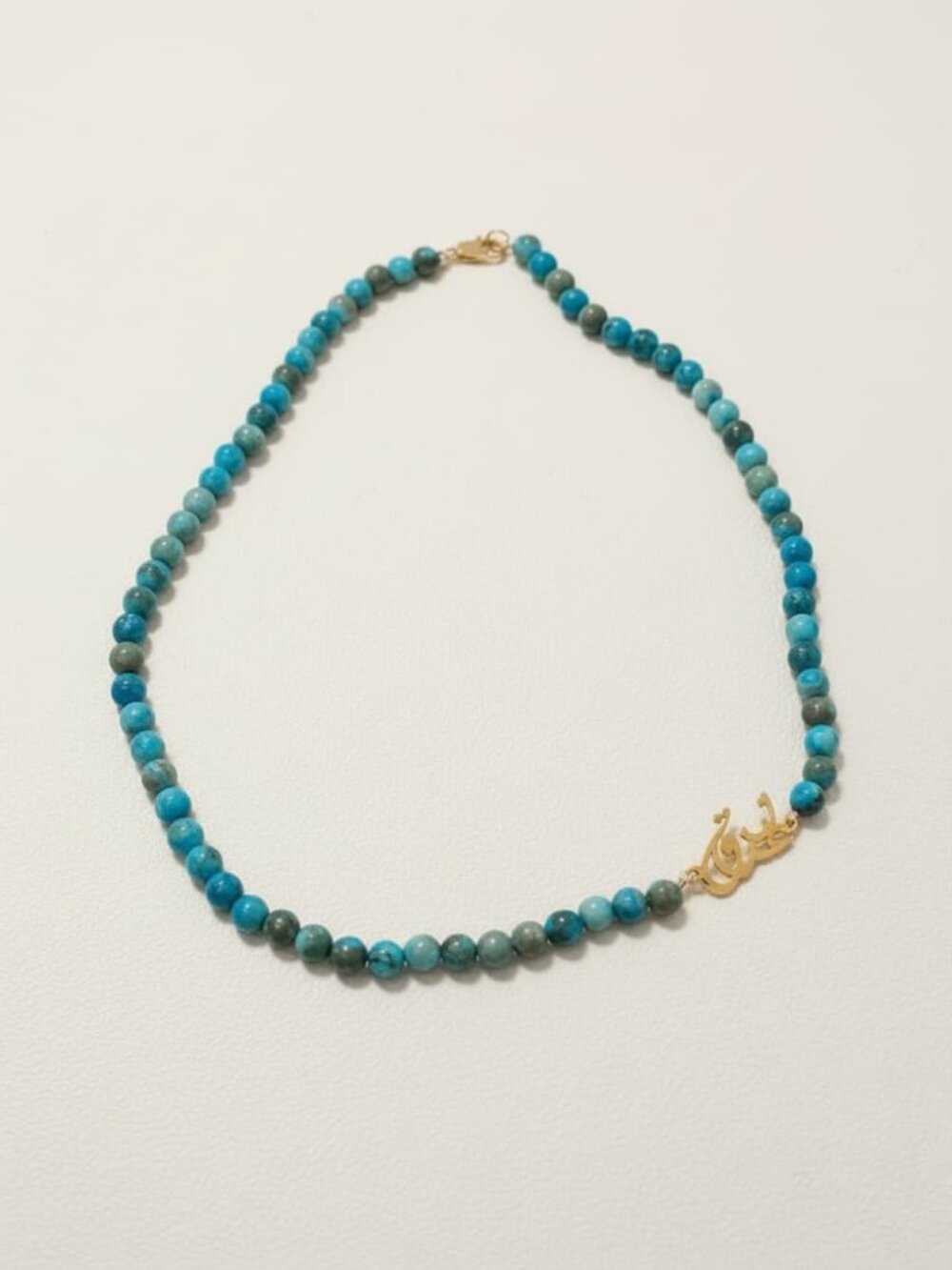 Gold-Plated "Eshgh" Love Calligraphy Side Necklace with Turquoise Beads
